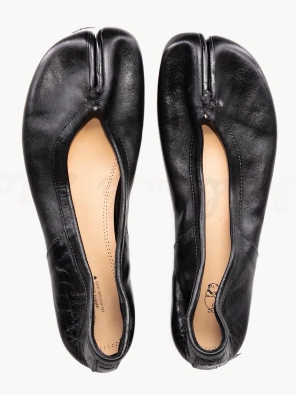 WoodchuckSato Black Horse Leather Tabi Ballet Ballerina Flats